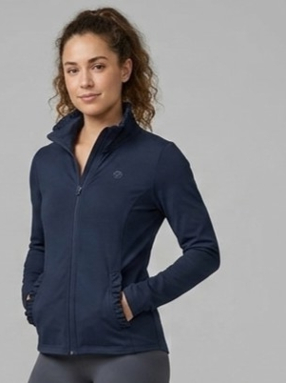Diadora Black Zip-Front Women's Jacket With Rufflfe Accent Size Large
